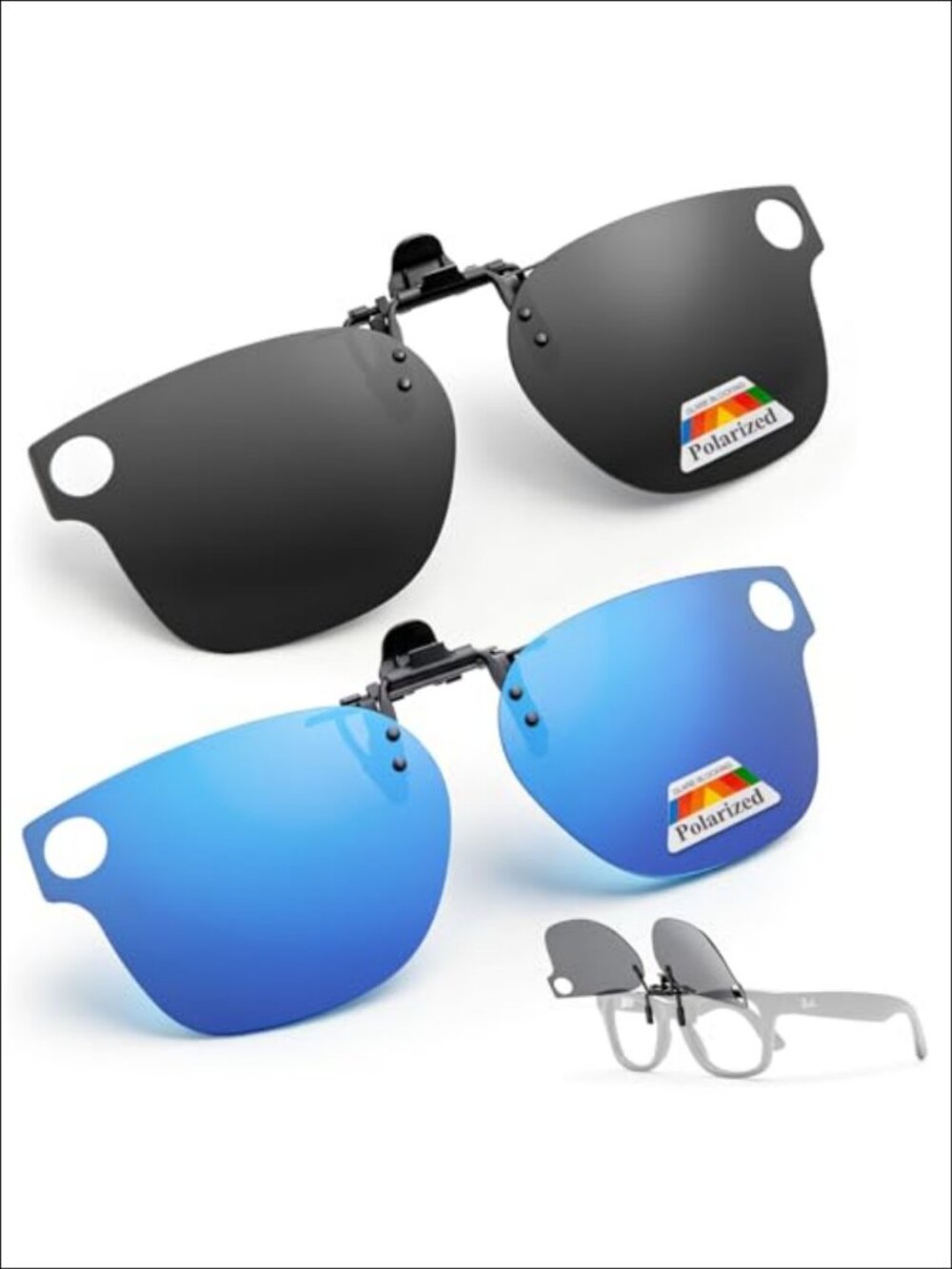Clip-On Polarized Flip-Up Sunglasses Camera Cutout Metal Frame